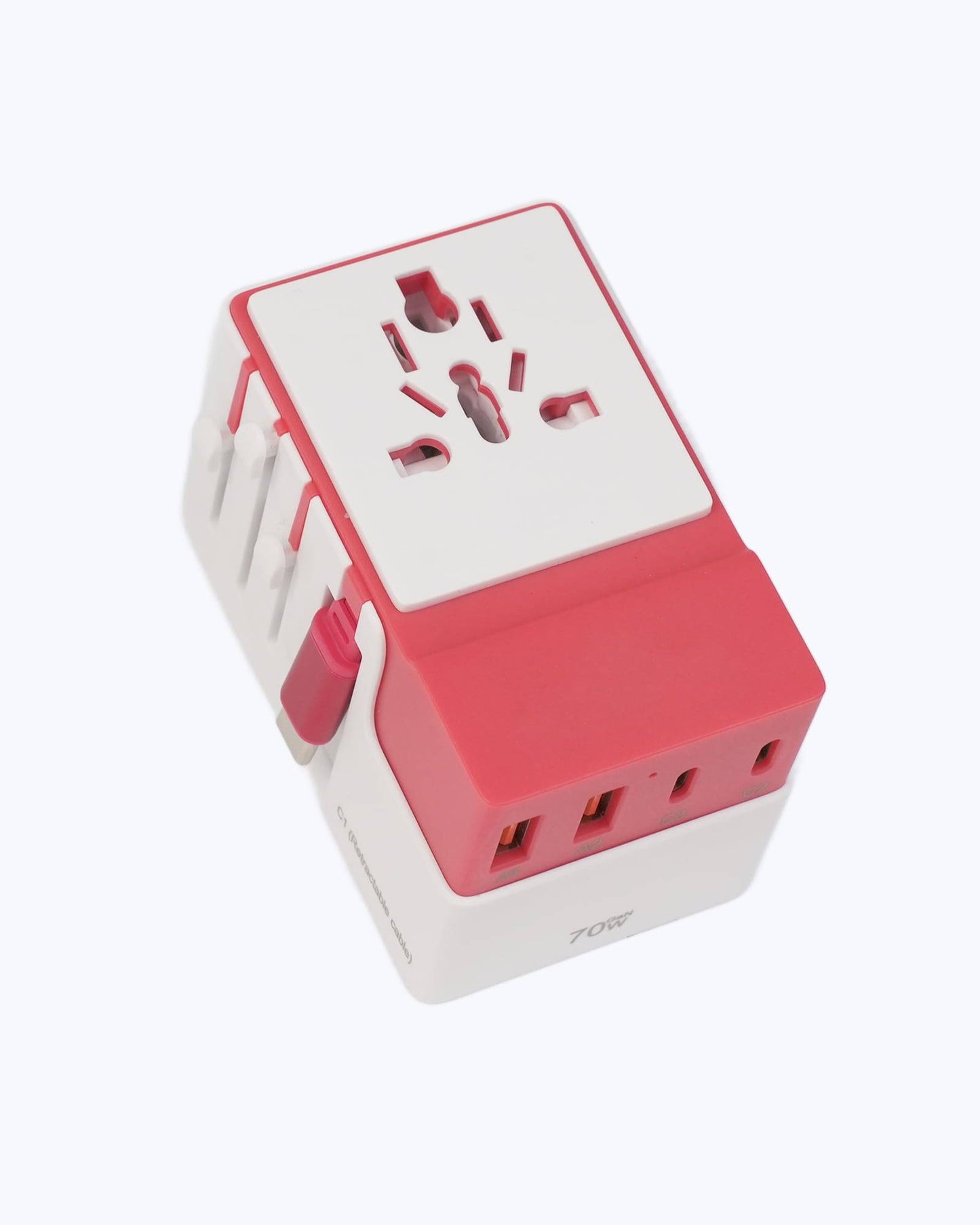 DOACE FC-T70C-1 | 3USB-C+2USB-A 70W GaN PD | QC3.0 Travel Adapter with Retractable USB-C Cable