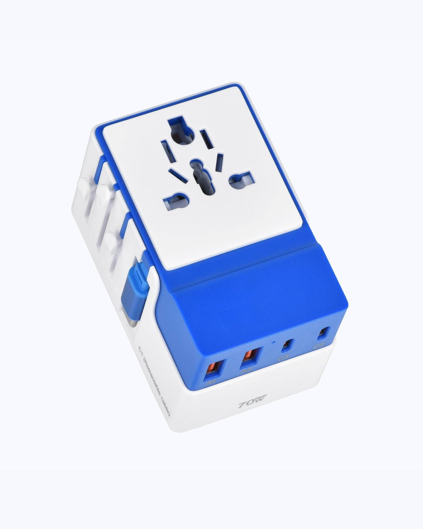 DOACE FC-T70C-1 | 3USB-C+2USB-A 70W GaN PD | QC3.0 Travel Adapter with Retractable USB-C Cable