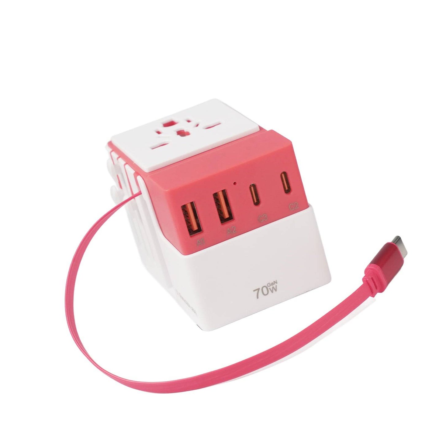 DOACE FC-T70C-1 | 3USB-C+2USB-A 70W GaN PD | QC3.0 Travel Adapter with Retractable USB-C Cable