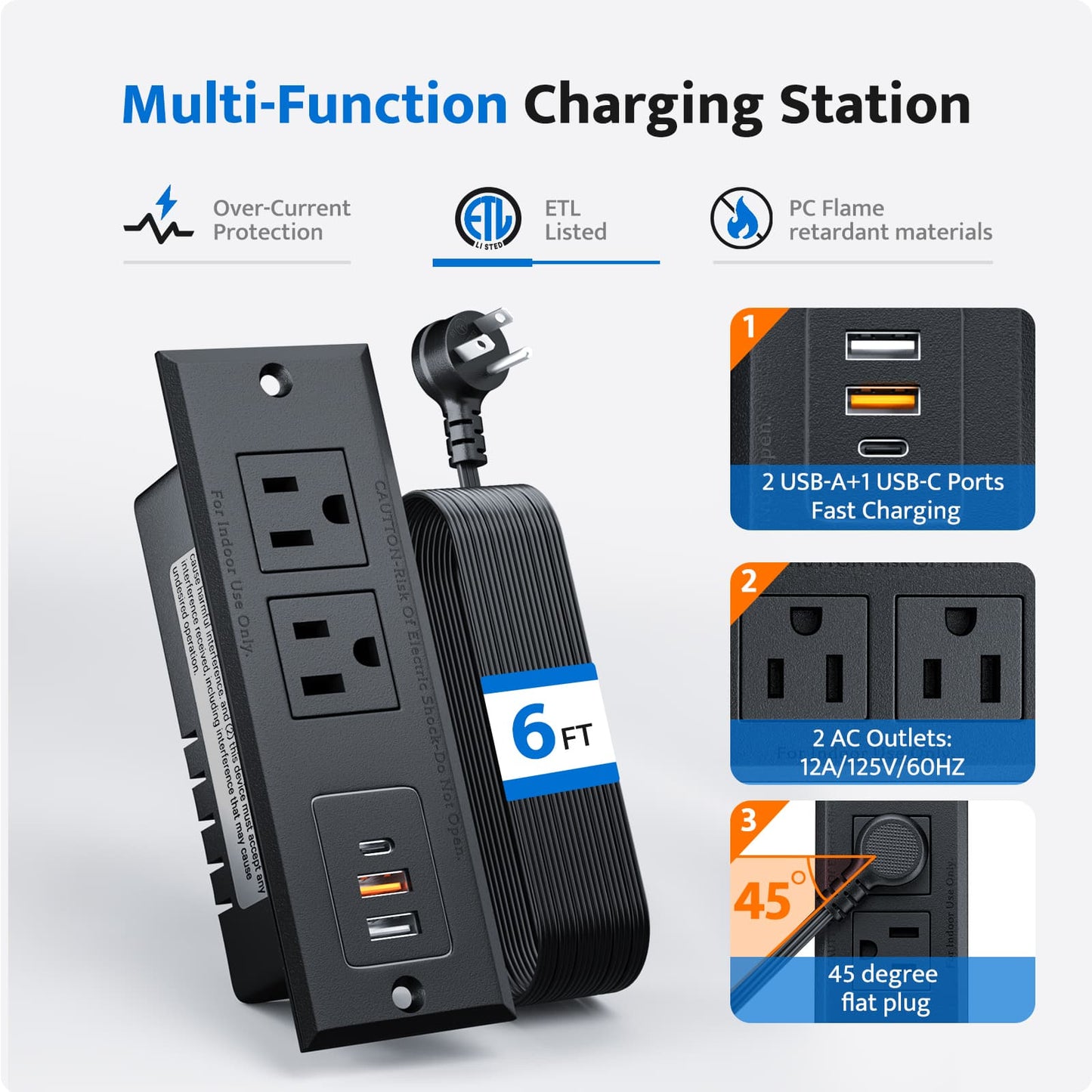 DOACE Recessed Power Strip