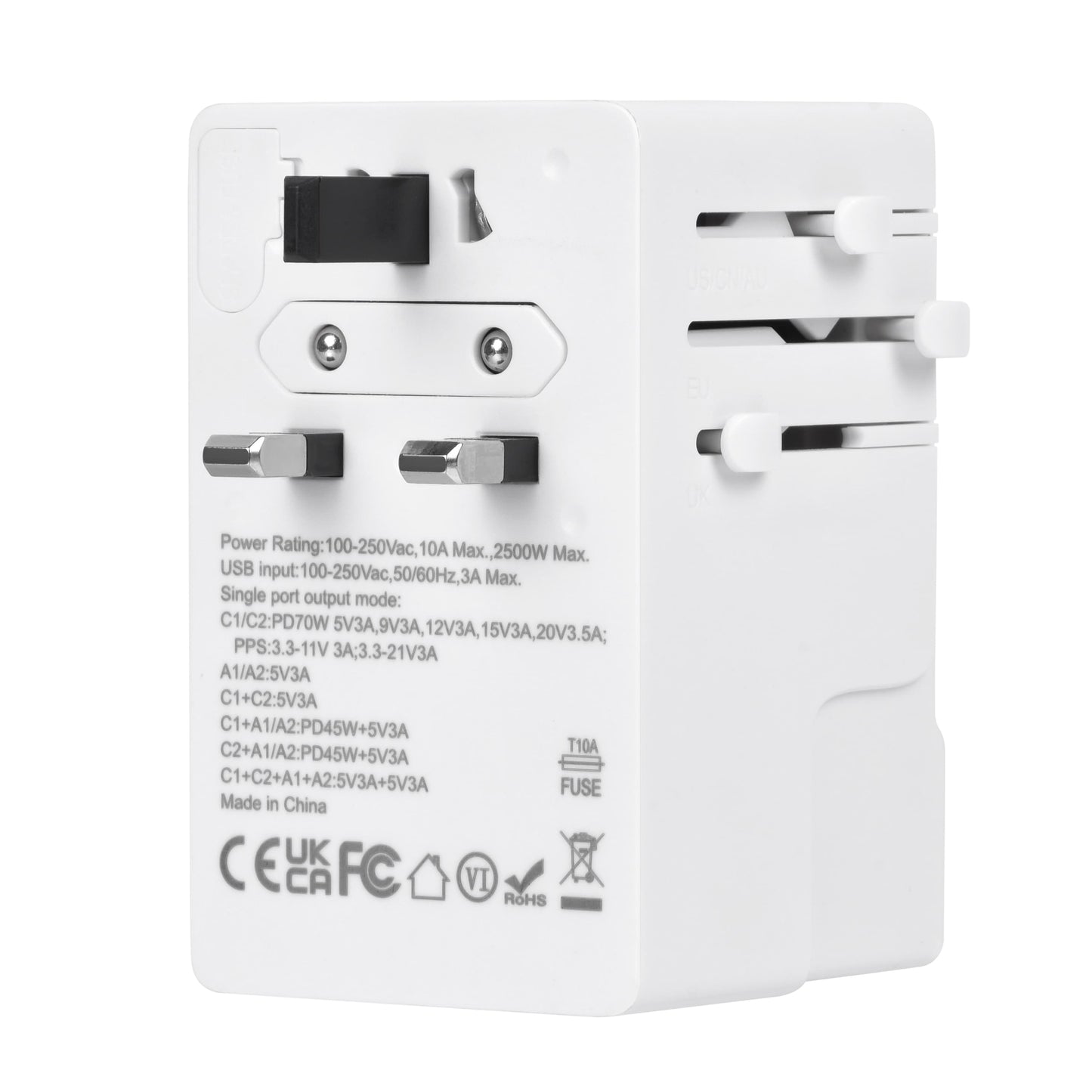 DOACE FC-T70 | 2USB-C+2USB-A 70W GaN PD | QC3.0 Travel Adapter