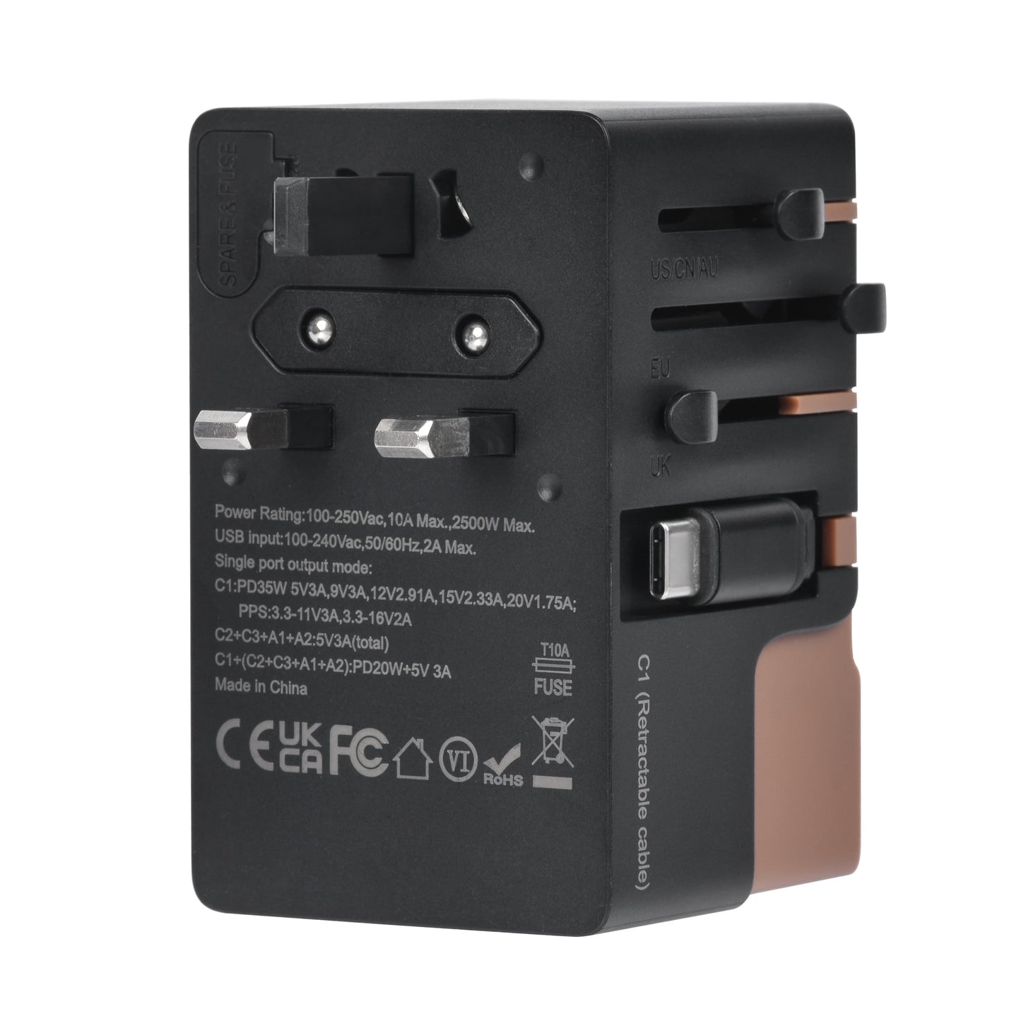 DOACE FC-T35C | 3USB-C+2USB-A 35W GaN PD&QC3.0 Travel Adapter