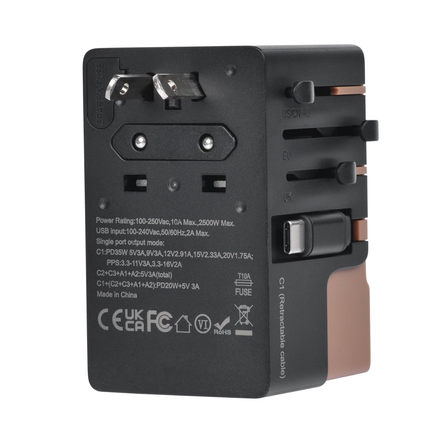 DOACE FC-T35C | 3USB-C+2USB-A 35W GaN PD&QC3.0 Travel Adapter
