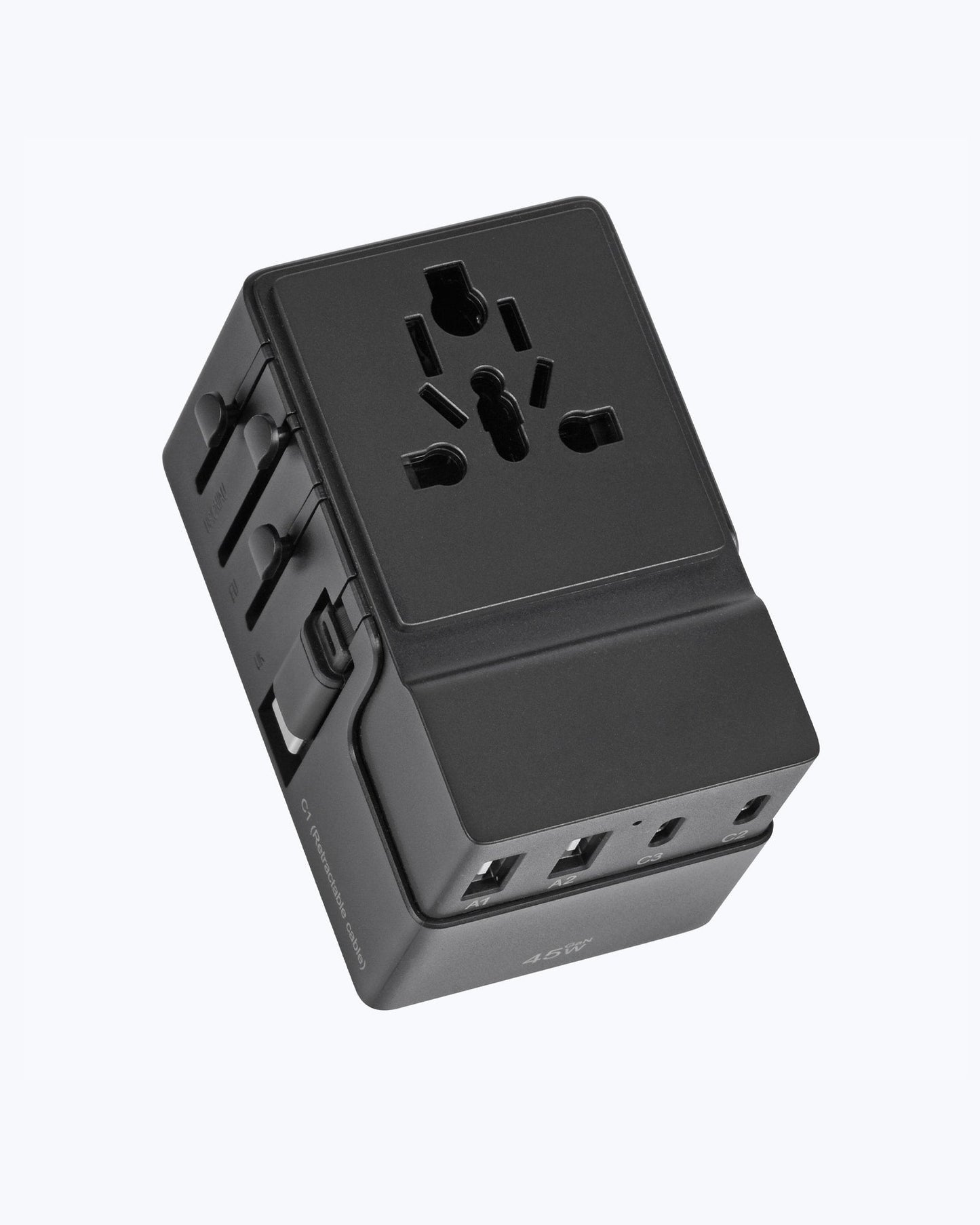 DOACE FC-T45C | 3USB-C+2USB-A 45W GaN PD | QC3.0 Travel Adapter with Retractable Cable