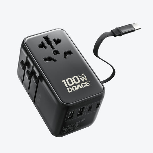 DOACE GaN 100W International Power Adapter with Built-in Type-C Cable