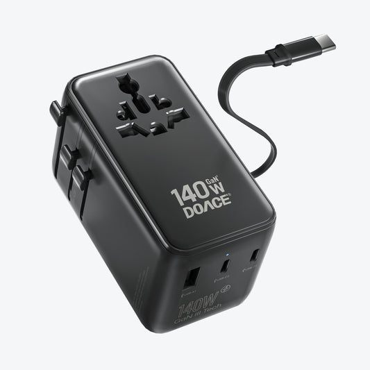 DOACE 140W GaN Travel Adapter - 6-in-1 Worldwide with Built-in USB-C