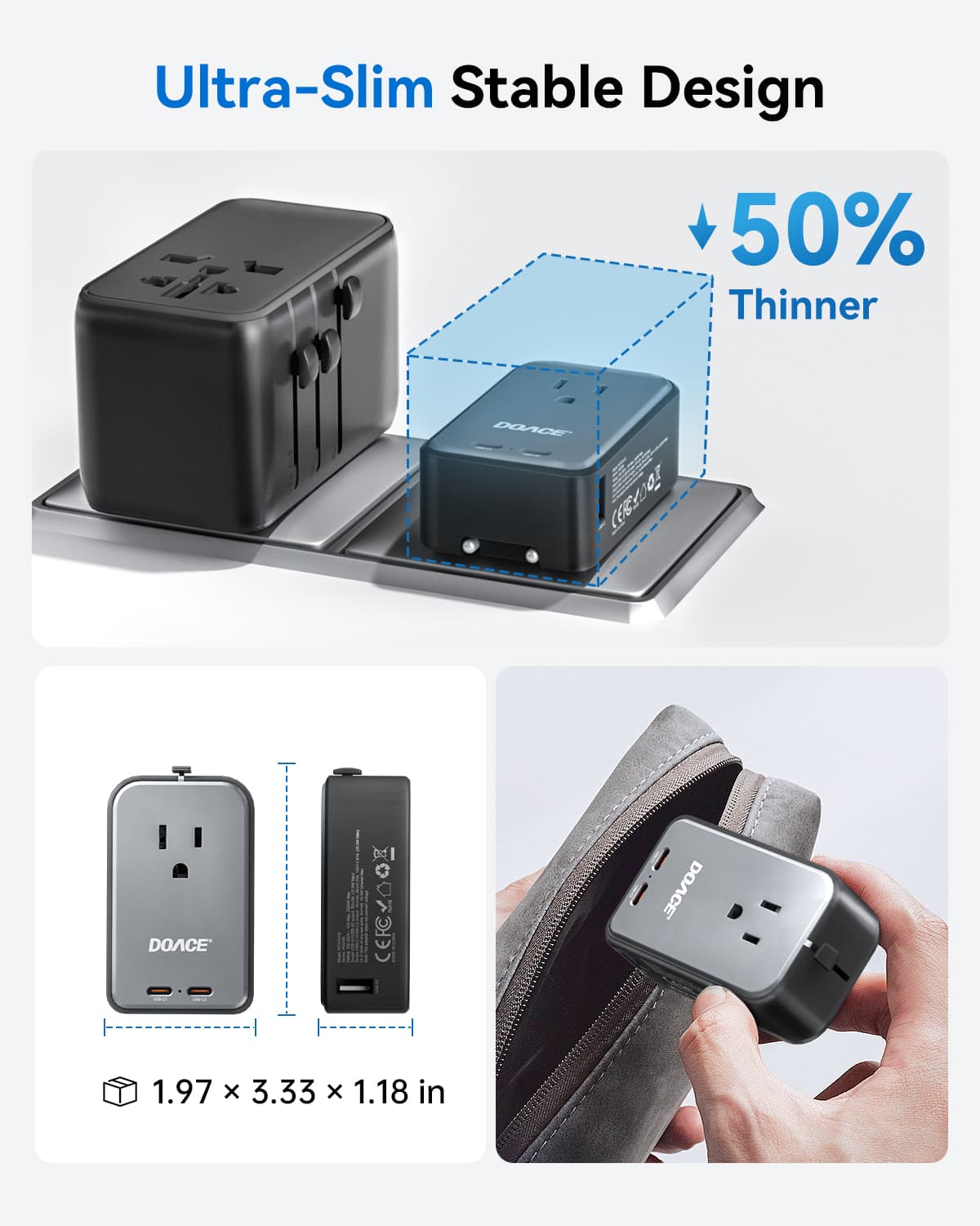 Ultra-slim compact travel power adapter