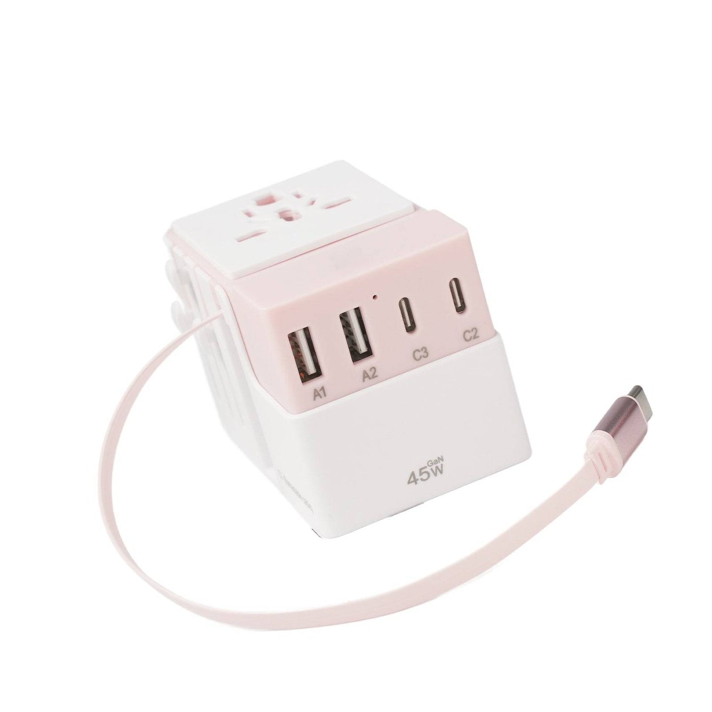 DOACE FC-T45C | 3USB-C+2USB-A 45W GaN PD | QC3.0 Travel Adapter with Retractable Cable