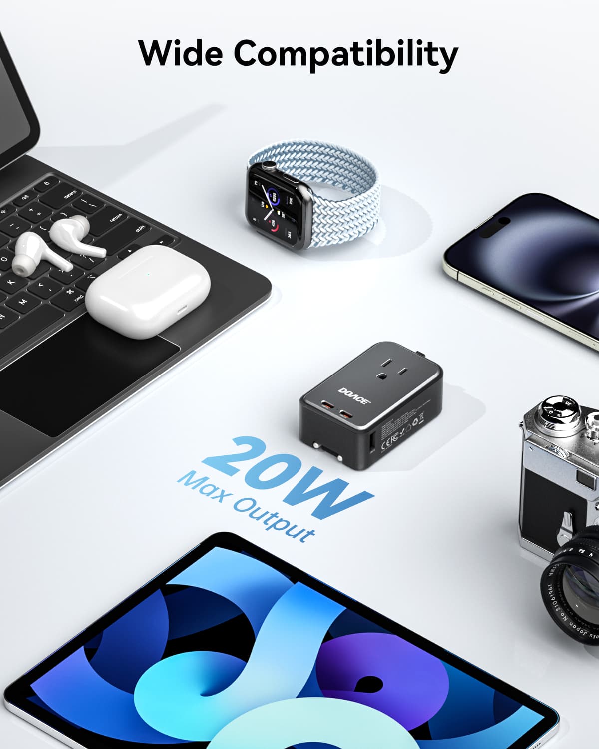 Compact DOACE Pico 5-in-1 universal travel adapter for worldwide travel