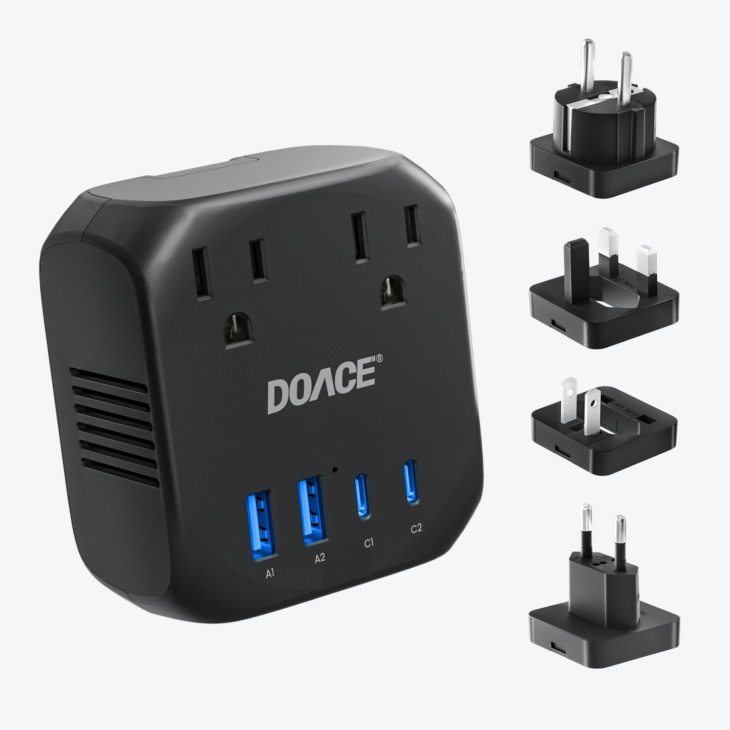 DOACE C15 2000W Voltage Converter with Worldwide Plug Adapters & Fast Charging Ports