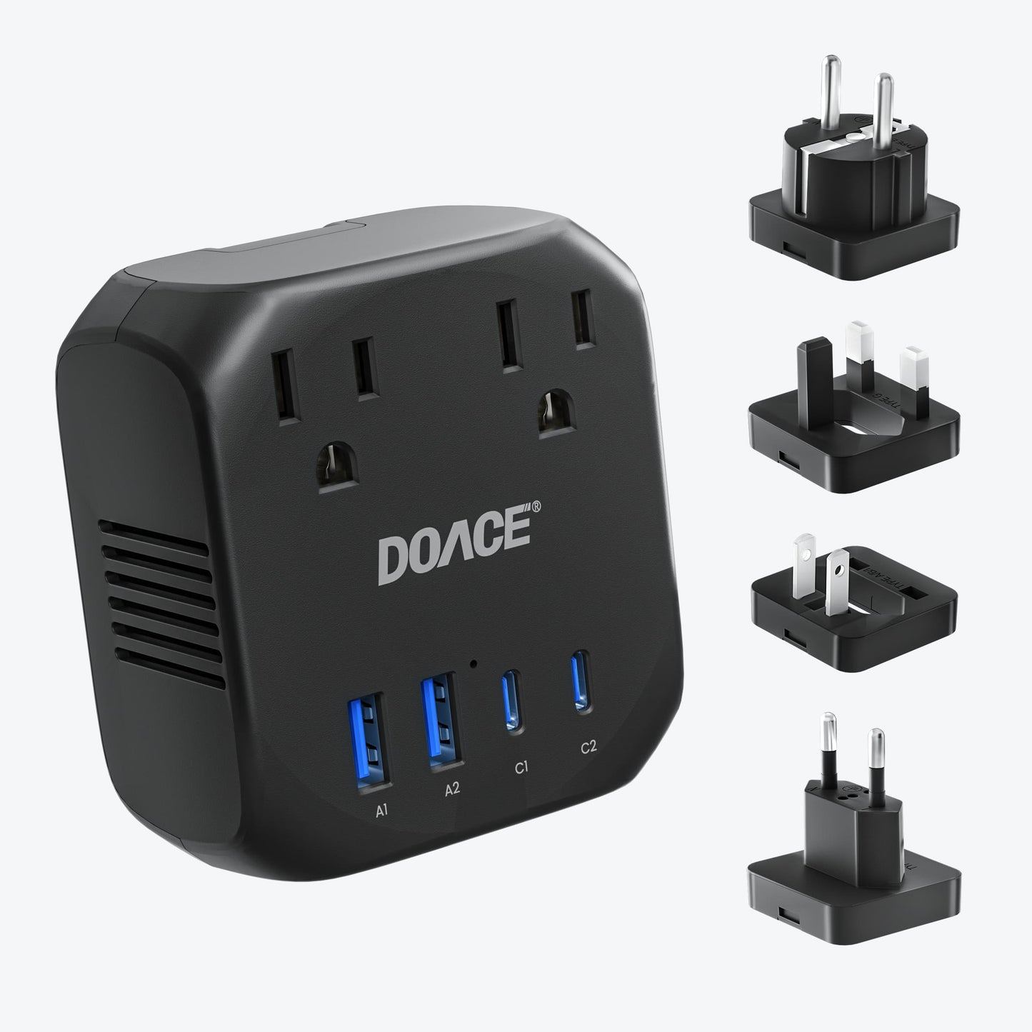 DOACE 2000W travel power converter with multiple plug adapters for worldwide travel