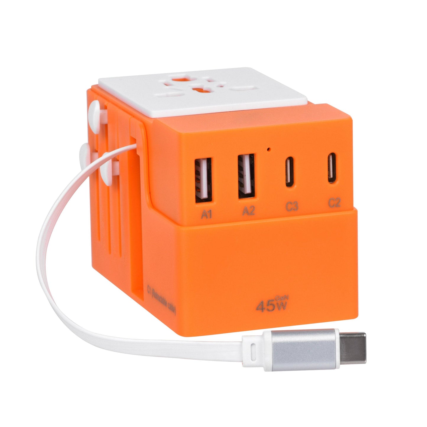 DOACE FC-T45C | 3USB-C+2USB-A 45W GaN PD | QC3.0 Travel Adapter with Retractable Cable