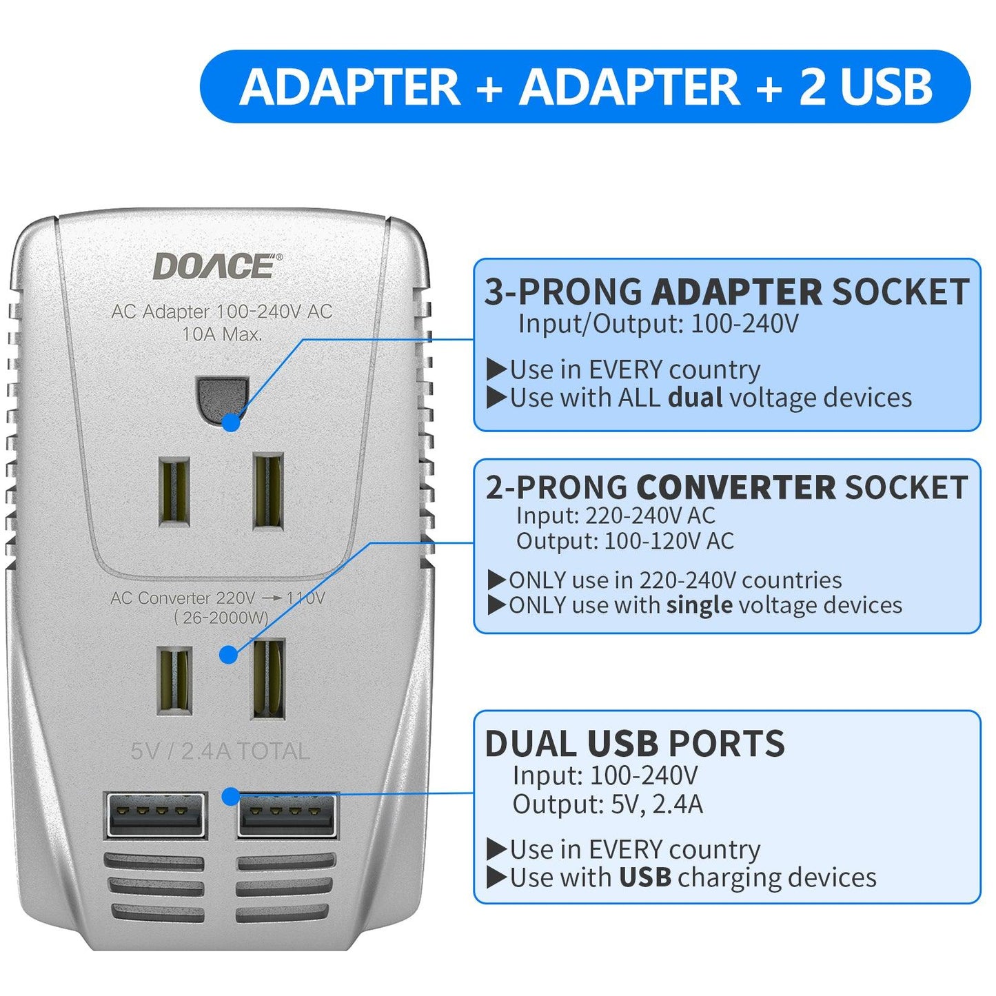 Wholesale DOACE C11 Travel Voltage Converter - DOACE Direct